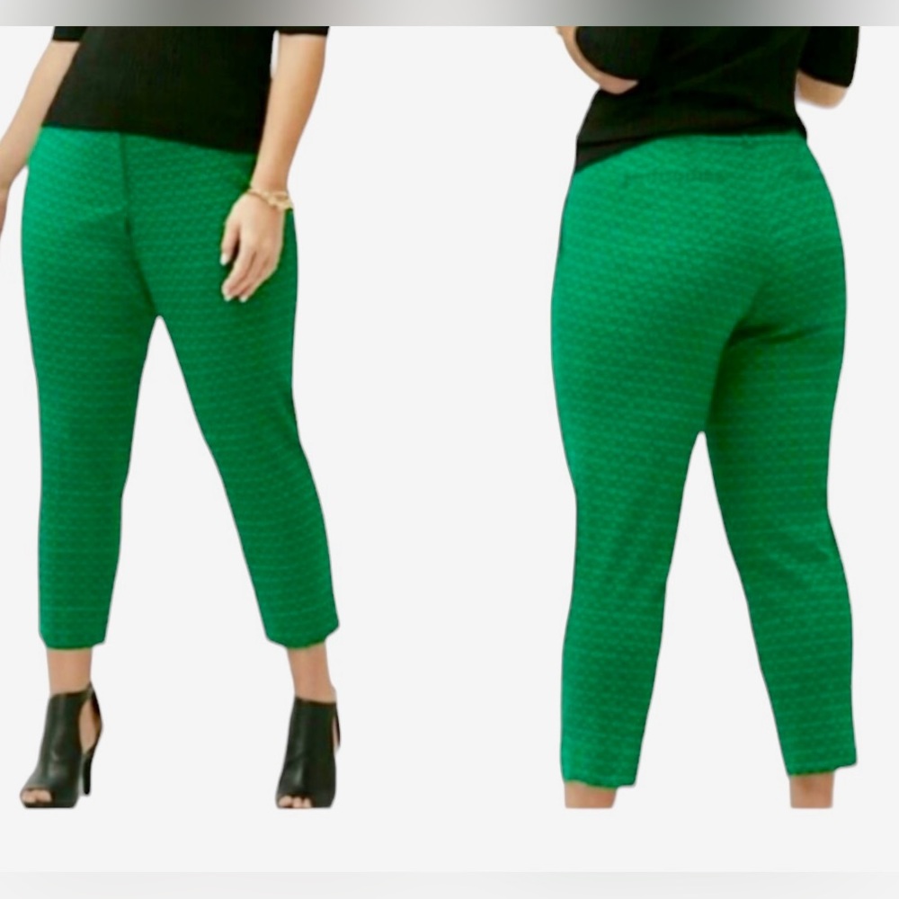 Lane Bryant Lena Ankle Pants Green Jacquard Brocade Holiday Party Glam size 26